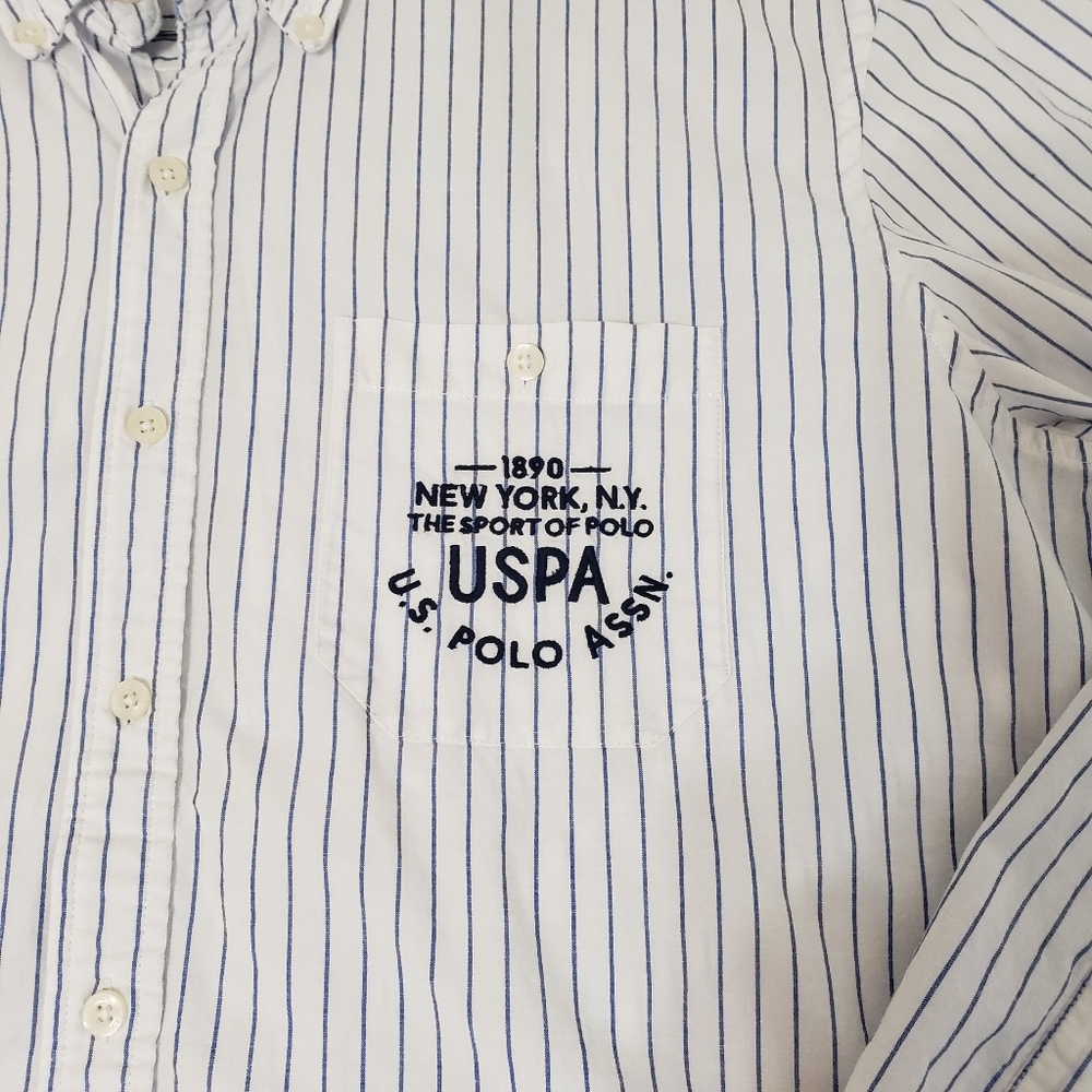 US polo assn long sleeve button down shirt Mens large slim fit blue pin strip - Picture 3 of 5
